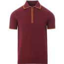 TROJAN RECORDS Zip Placket Knitted Mod Polo Top Port