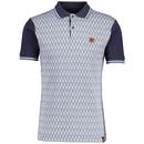 Trojan Mod Art Deco Jacquard Scales Tipped Polo Shirt in Navy TR89267