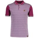 Trojan Art Deco Jacquard Tipped Polo Shirt in Port TR8926