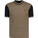 trojan clothing birdseye jacquard panel tipped tshirt black light brown