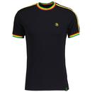 Trojan Rasta Stripe Pique Ringer T-shirt in Black with Cut and Sew Stripe Sleeves in Yellow TR8834
