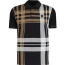 trojan clothing mens oversize 60s check panel polo tshirt black