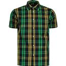trojan clothing mens check chest pocket short sleeve shirt black green
