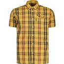 trojan clothing mens check chest pocket short sleeve shirt mustrad yellow