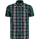 trojan clothing mens check chest pocket short sleeve shirt navy green