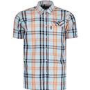 trojan clothing mens check chest pocket short sleeve shirt sky blue orange