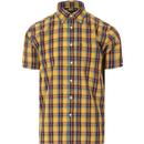 trojan clothing mens check short sleeve shirt mustrad yellow