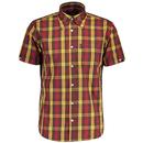 Trojan Mod Check Short Sleeve Button Down Shirt in Chocolate TC1034