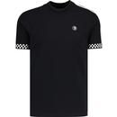 trojan clothing mens retro mod twin stripe checkerboard details pique tshirt black white