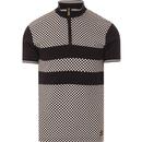 trojan clothing mens checkerboard pattern funnel neck zip polo tshirt black