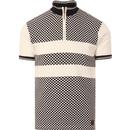 trojan clothing mens checkerboard pattern funnel neck zip polo tshirt ecru