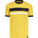 trojan clothing mens retro cut & sew stripe crew neck pique tshirt mustard yellow
