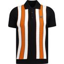 trojan clothing mens dobby stripe fine gauge knit polo tshirt black orange