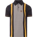 trojan clothing mens dogtooth front panel contrast stripes polo tshirt navy yellow
