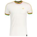 Trojan Rasta Stripe Pique Ringer T-shirt in Ecru with Cut and Sew Twin Stripe Sleeves TR8834