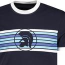 Trojan Records Helmet Logo Retro Stripe Tee Navy