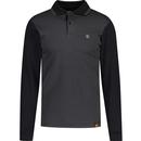 trojan records clothing mens houndstooth panel long sleeve polo top black