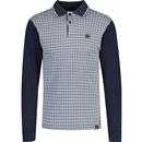 trojan records clothing mens houndstooth panel long sleeve polo top navy