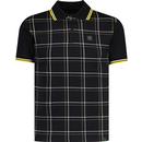 trojan records clothing mens retro jacquard windowpane check panel polo tshirt black