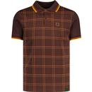 trojan records clothing mens retro jacquard windowpane check panel polo tshirt chocolate brown