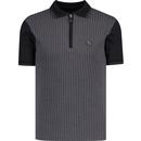 trojan clothing mens textured houndstooth jacquard panel zip neck polo tshirt black