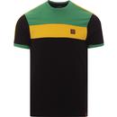trojan records mens jamaica colour block shoulder detail tshirt green black yellow