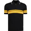 trojan clothing mens chest stripe knitted zip neck polo tshirt black yellow