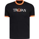 trojan clothing mens retro mod signature logo print ringer neck tshirt black orange