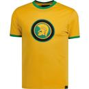 trojan clothing mens large logo print tshirt mustard yellow green