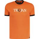 trojan clothing mens retro mod signature logo print ringer neck tshirt orange black