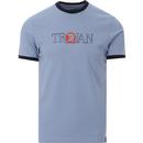 trojan clothing mens logo print ringer neck tshirt blue