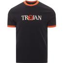 trojan records mens logo print contrast neck tshirt navy orange