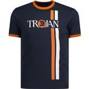 trojan clothing mens racing stripe logo print tshirt navy