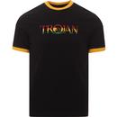 trojan records mens rasta logo print contrast neck tshirt black yellow