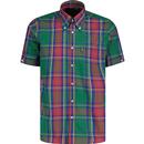 trojan clothing mens multi check mod button down short sleeve shirt green