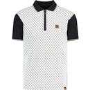 trojan clothing mens ottoman rib jacquard panel zip neck polo tshirt black white