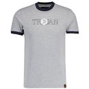 Trojan Retro Mod Ska Outline Logo Ringer Tee in Melange Grey TC1004