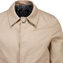 Trojan 60s Paisley Trim Fly Front Car Coat (Stone)