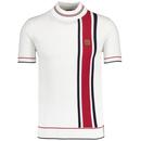 Trojan Popcorn Waffle Knitted Racing Stripe Mock Neck T-shirt in Ecru TR8968