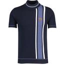 Trojan Textured Popcorn Knit Racing Stripe Turtleneck T-shirt in Navy TR8968