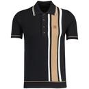 Trojan Popcorn Waffle Knit Racing Stripe Polo Shirt in Black TR8967