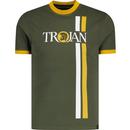 trojan clothing mens retro racing stripe large logo print tee army green
