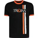 trojan clothing mens retro racing stripe logo print crew neck tshirt black