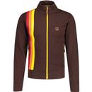 trojan records clothing mens retro racing stripe funnel neck zip track top chocolate brown