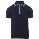 Trojan Records 60s Mod Tonal Argyle Pattern Zip Neck Knitted Polo Shirt in Navy
