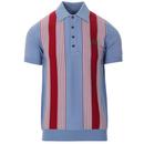 Trojan Records Men's Retro Mod Ska Stripe Knit Polo Shirt in Sky