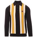 Trojan Records Retro Mod Texture Stripe Knitted Polo Shirt in Black/Yellow/White