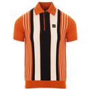 Trojan Records Men's Retro 60s Mod Textured stripe Panel Knitted Polo Top in Orange