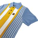 TROJAN RECORDS Mod Textured Stripe Knit Polo (Sky)