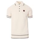 Trojan Records Retro 60s Mod Textured Panel Tipped Knit Polo Shirt in Ecru